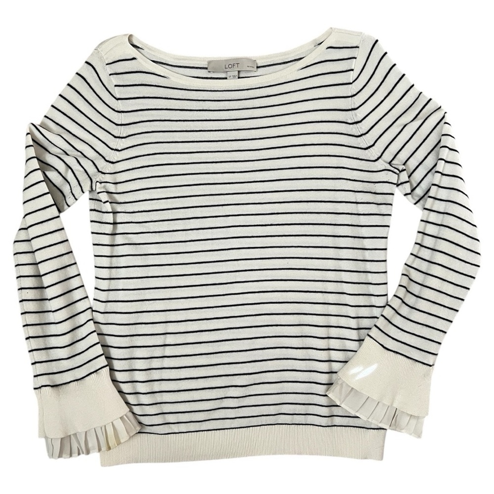 LOFT Ruffled Cuff Striped Sweater